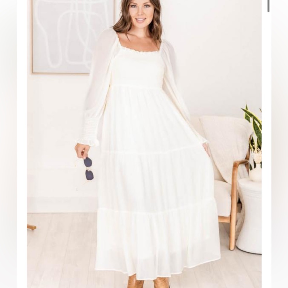 White Pink Lily Long Sleeve Dress